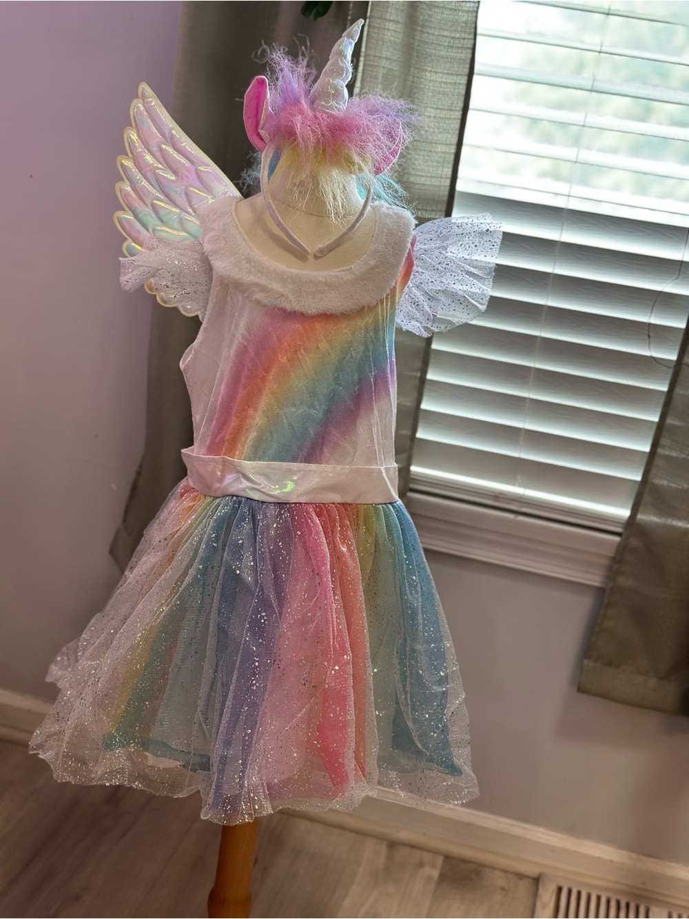 Girls Small Rainbow Unicorn Halloween Costume Dress Wings Headpiece